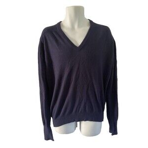 VTG Duvet Knit Sweater Mens XL Blue V-Neck Long Sleeve Preppy Grandpa Made USA